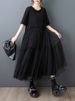 Mesh Patchwork Black Vintage Dresses For Women 2025 Summer New Short Sleeve Casual Loose Long Dress Fashion Elegant Clothing_ecoleips.com