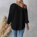 Women's Clothing Three Quarter Sleeve Off Shoulder Cardigan Textured Single Breasted Casual Shirt_ecoleips.com