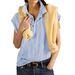 2025 Spring/Summer American Retro Washed Distressed T-Shirt For Women, Fashionable Unique, With Turn-down Collar And_ecoleips.com