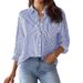 Women's Classic Striped Shirt Long Sleeved Button down Collared Office Work Top with Cuffs_ecoleips.com