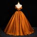 Women's Orange Long Dress Satin Off-Shoulder Solo Singing Tutu Evening Gown For Music Exam And Annual Meeting_ecoleips.com