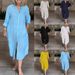 Women's Clothing Loose Ladies Pocket Casual Lapel Single Breasted Cotton And Linen Dress_ecoleips.com