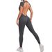 European And American Tight Quick Drying Yoga Jumpsuit One Piece Yoga Clothes Short Sleeved Backless Hip Lifting Sports Fitness Clothes_ecoleips.com