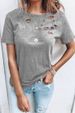 Aria Basics Aria Basics 2022 Summer New Style European And American Foreign Trade Cross-Border Women's Pullover Round Neck Ripped Loose_ecoleips.com