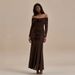Women's Sexy Off Shoulder Shirred Solid Color Floral Embellished Bodycon Maxi Dress – Elegant Party Gown_ecoleips.com
