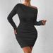 Women's Slim Bodycon Dress Long Sleeve Off-Shoulder Casual Mismatched New_ecoleips.com