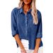 Women's Long Sleeve Cotton Linen Top Loose Solid Color Lapel Button American Style For Autumn_ecoleips.com