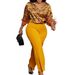 D541 Women's Printed Long Sleeve Shirt Elegant Wide Leg Pants Fashion Set_ecoleips.com