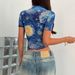 European And American Cross-border 2026 Summer New Elegant Women's Blue Printed Short-sleeve Half-high Collar Starry Sky_ecoleips.com
