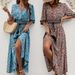 Foreign Trade Women's Clothing Summer V-Neck Printed Waist-Cinching Bohemian Holiday Button Beach Long Dress_ecoleips.com