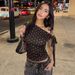European And American Women's Clothing 2026 Summer New Fashion Polka Dot Diagonal Collar Tie-up T-shirt Slim And Thin Versatile Top_ecoleips.com