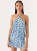 Mozision Polka Dot Backless Sexy Mini Dress Women Elegant Blue Halter Off-shoulder Sleeveless Ruched Club Party Dress Female_ecoleips.com