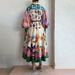 Voya Women's Casual Elegant Printed V-neck Lace Up Waist Dress, Vacation Travel Dress_ecoleips.com