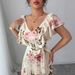 Voya Hot Selling Women's V-neck Digital Floral Print Vacation Ruffle Waist A-line Elegant Romantic Women's Dress_ecoleips.com