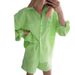 Women's Clothing Versatile Shirt Elastic Waist Shorts Cotton Linen Two Piece Set_ecoleips.com