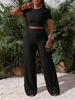 Women's Fashion Two Piece Set Style Short Fit Top With Wide Leg Casual Pants_ecoleips.com