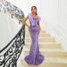 Women's sexy suspender backless long sequined V-neck banquet evening dress bridesmaid dress for women_ecoleips.com