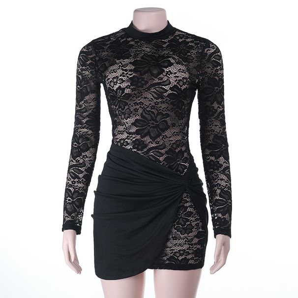 Sheer Lace Bodycon Dress With Ribbon Tie – Sexy Long Sleeve Mini Dress For Women Fashion Trends Sensual & Stylish_ecoleips.com