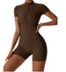 Women's Zip-Front Short Sleeve Yoga Bodysuit Full Body Workout Unitard For Dance Fitness_ecoleips.com