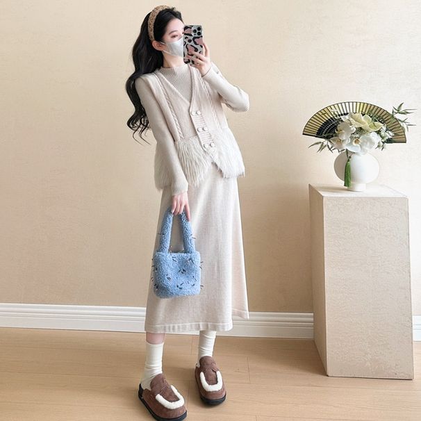 Autumn New Korean Fashion Loose Knitted Two-Piece Maternity Dress_ecoleips.com