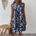 Women's Bohemian-Style Loose-Fitting Dress With V-Neckline, Pleated Design And Printed Pattern_ecoleips.com