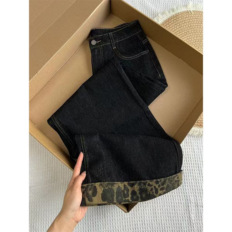plus Size High Waisted Washed Leopard Print Wide Leg Jeans American Style Straight Leg Floor Length For Women Spring Autumn 2025 New_ecoleips.com