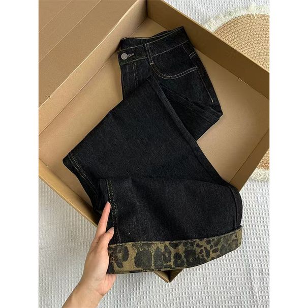 plus Size High Waisted Washed Leopard Print Wide Leg Jeans American Style Straight Leg Floor Length For Women Spring Autumn 2025 New_ecoleips.com