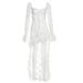 Women's High Waist Lace Patchwork Dress European American Style Solid Color Square Neck Long Sleeve Autumn Fashion 2024_ecoleips.com