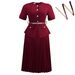 D633 Women's Summer New Round Neck Splicing Pleated Fake Two Solid Color Large Size Dress_ecoleips.com
