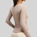 Women's V Neck Long Sleeve Yoga Top Nude Color Pleated Slimming Waist Fitness And Sports Tight Fit Clothing_ecoleips.com