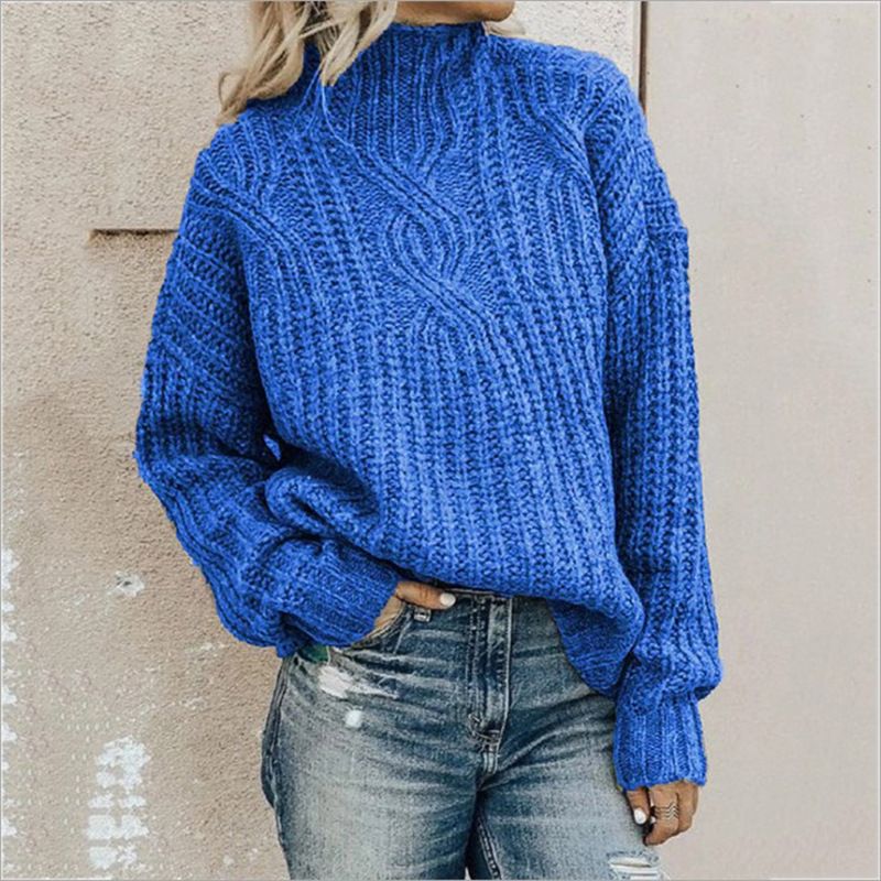 Women’s Oversized Knit Sweater – High Neck Cable Pullover With Open Back (S-XXXL, 6 Colors)_ecoleips.com
