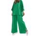 New European And American Women's Clothing Lapel Long Sleeved Shirts Spring And Autumn Casual Solid Color Pants Wide Leg Suits_ecoleips.com