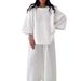 Women's Waffle Knit Set Solid Color Loose Fitting Wide Sleeved Top High Waisted Wide Leg Pants Two Piece Cross Border_ecoleips.com