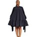D3068 Women's Loose Solid Color Puff Sleeve Dress Autumn Independent Station European American Style Large Size_ecoleips.com