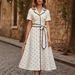 Polka Dot V Neck Button Down Waist Tie Dress Style Drape French Chic Women's Fashion_ecoleips.com