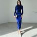 K New Women's Fashion Solid Color Slimming Fold Round Neck Long Sleeve Dress Dress_ecoleips.com