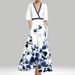 This Women's Dress Is Fashionable, Elegant And Stylish. It Features A V-Neck, Printed Tie And A Large Skirt Hem_ecoleips.com