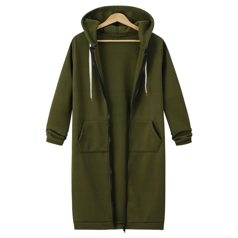 Women's Clothing Autumn and Winter Women's Clothing Hooded Long Sleeve Mid Length Sweater Fleece Long Coat_ecoleips.com