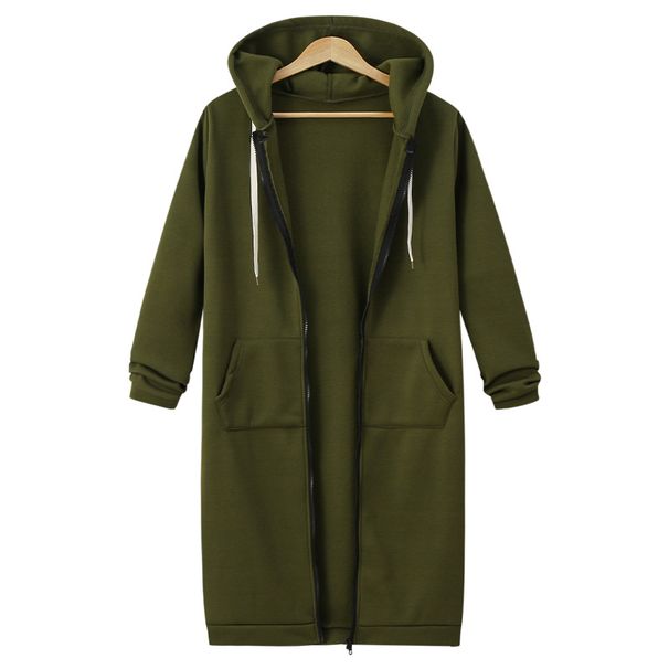 Women's Clothing Autumn and Winter Women's Clothing Hooded Long Sleeve Mid Length Sweater Fleece Long Coat_ecoleips.com