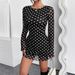 2025 New Elegant Women's Mesh Polka Dot Printed Round Neck Backless Long Sleeved Dress_ecoleips.com