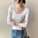 2025 230G Pure Cotton Long Sleeved Women's T-Shirt Shoulder Length 2025 Autumn Outfit New Slim Fit And Slimming Solid Color_ecoleips.com