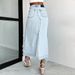 Women's Clothing Summer High Waist Irregular Raw Edge Ripped Hole Old Washed Denim Slit Hip Skirt_ecoleips.com