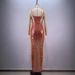 Women's Clothing Orange Feathers On Both Sides Of The Pearl Long Dress Evening Dress Temperament Name Slow Party Toast Dress_ecoleips.com