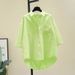 Women's Clothing Yellow Simple Spring And Summer Thin Cotton Short Sleeved Shirt Fashion Loose Medium And Long Single Pocket Cardigan Shirt_ecoleips.com