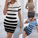 Women's Contrast Stripe Short Sleeve Knitted Bodycon Dress, Casual Slim Fit T-Shirt Dress For Daily Wear_ecoleips.com
