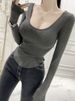 Slim Fitting U Neck Inner Layer Top for Women Korean Style Stretchy Tight Fit Long Sleeved T-Shirt INS Inspired Autumn Winter Wear_ecoleips.com