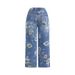 Women's Printed Denim Spring And Autumn Straight Wide Leg Pants_ecoleips.com
