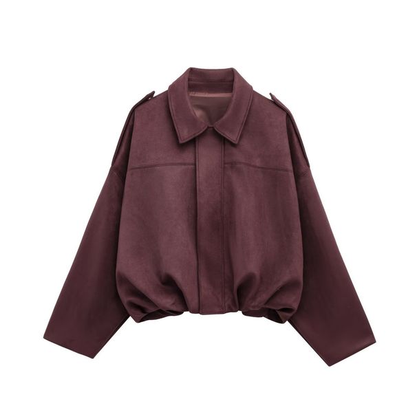 Women's Fashionable Suede Texture Effect Pilot Jacket Coat Top Early Spring New Arrival_ecoleips.com