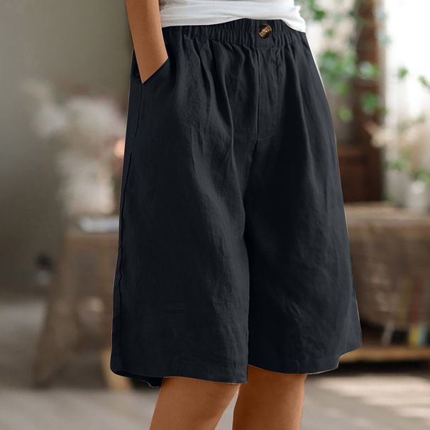 Aria Basics Aria Basics New European And American Style Women's Casual With Elastic Waist, Simple Solid Color Cotton-linen Cropped Pants_ecoleips.com