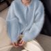 Women's Faux Mink Knit Cardigan – Oversized Soft Winter Coatigan, Lightweight Polyester Blend, Minimalist Round Neck Open Front, Pastel Color Palette_ecoleips.com